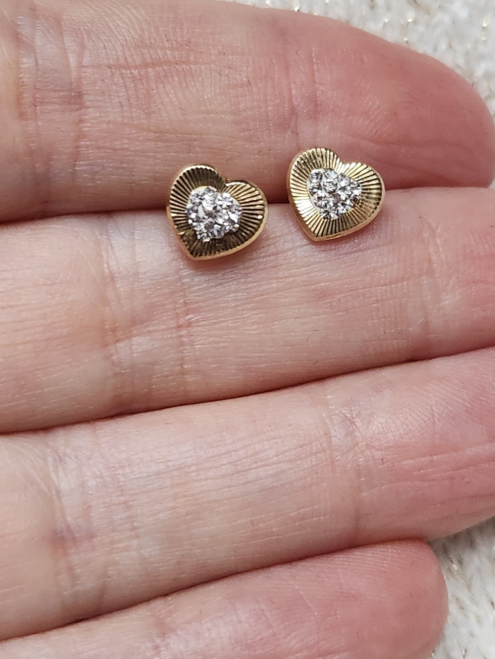 10k Gold Heart Crystal Stud Earrings - Elegant Women's Jewelry